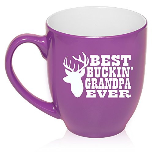 16 oz Large Bistro Mug Ceramic Coffee Tea Glass Cup Best Buckin Grandpa Ever Grandfather Grandpa (Purple)