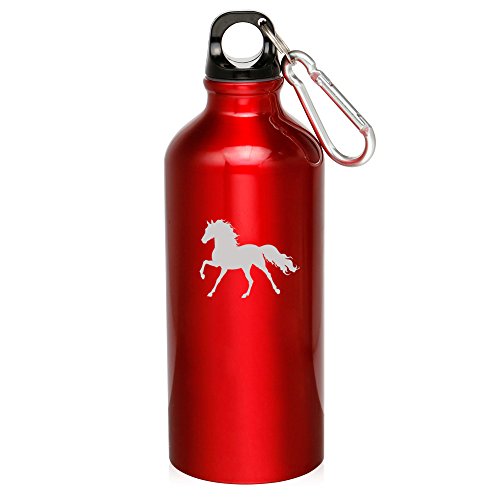 20oz Aluminum Sports Water Bottle Caribiner Clip Horse (Red)