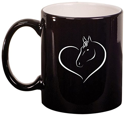 Ceramic Coffee Tea Mug Heart Horse Head (Black)