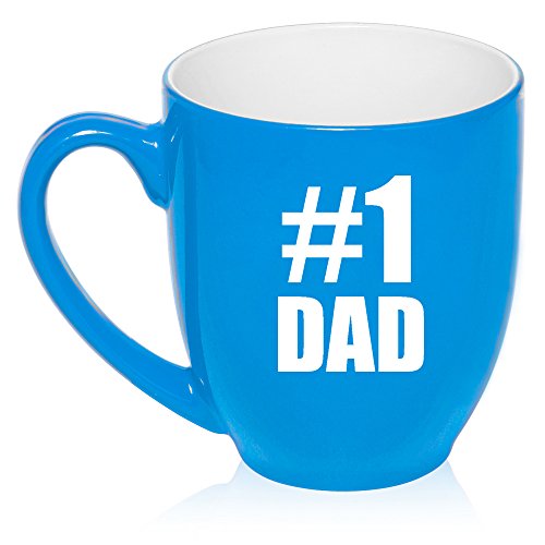 16 oz Large Bistro Mug Ceramic Coffee Tea Glass Cup #1 Dad (Light Blue)