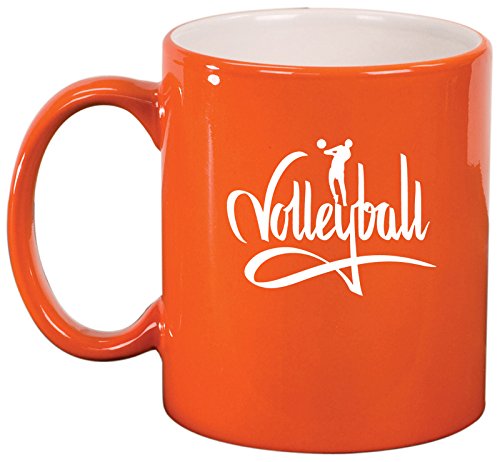 Ceramic Coffee Tea Mug Cup Volleyball Calligraphy (Orange)