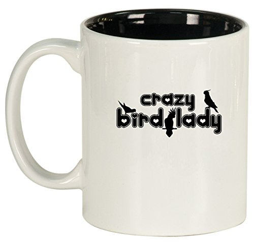 Ceramic Coffee Tea Mug Cup Crazy Bird Lady (White)