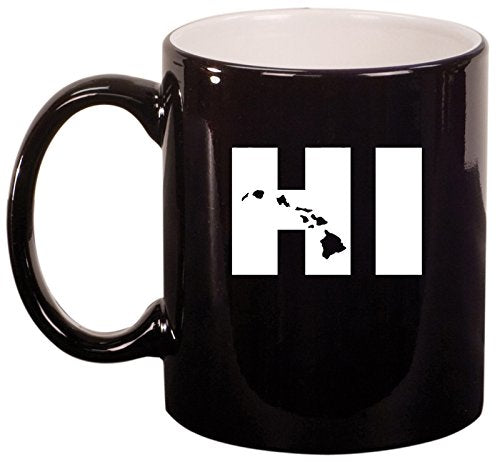 Ceramic Coffee Tea Mug HI Hawaiian Islands (Black)