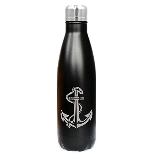 17 oz. Double Wall Vacuum Insulated Stainless Steel Water Bottle Travel Mug Cup Anchor With Rope (Black)