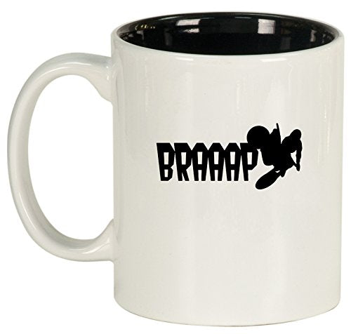 Ceramic Coffee Tea Mug Cup Dirt Bike BRAAAP (White)
