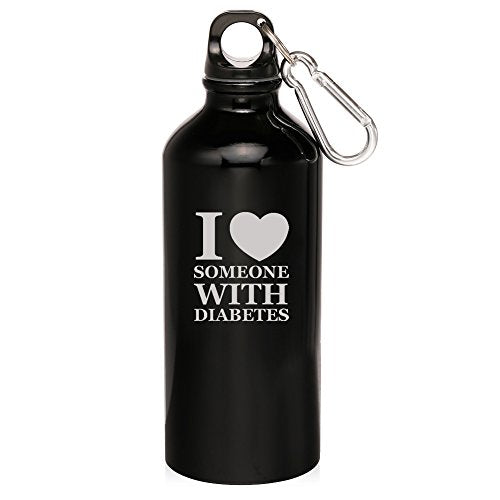 20oz Aluminum Sports Water Bottle Caribiner Clip I Love Someone With Diabetes (Black)