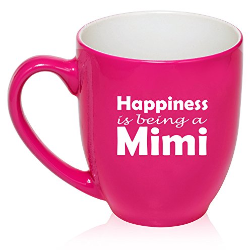 16 oz Large Bistro Mug Ceramic Coffee Tea Glass Cup Happiness Is Being A Mimi (Hot Pink)