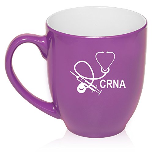 16 oz Large Bistro Mug Ceramic Coffee Tea Glass Cup CRNA Nurse Anesthetist Anesthesiology (Purple)