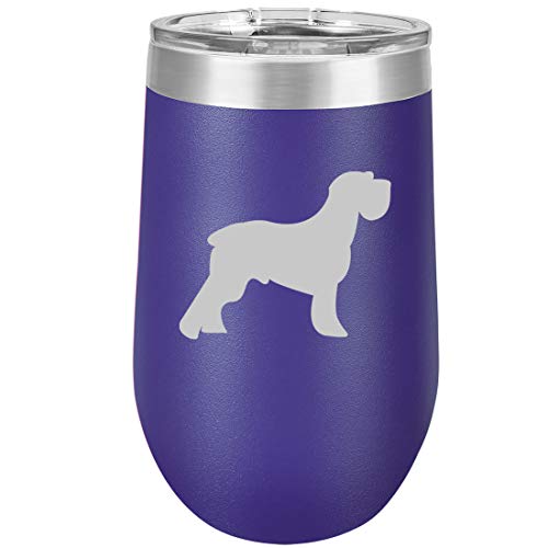 16 oz Double Wall Vacuum Insulated Stainless Steel Stemless Wine Tumbler Glass Coffee Travel Mug With Lid Schnauzer (Purple)