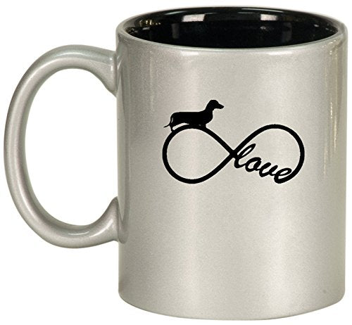 Ceramic Coffee Tea Mug Infinity Love Dachshund (Silver)
