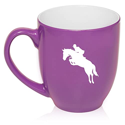 16 oz Purple Large Bistro Mug Ceramic Coffee Tea Glass Cup Jockey Horse with Rider,MIP
