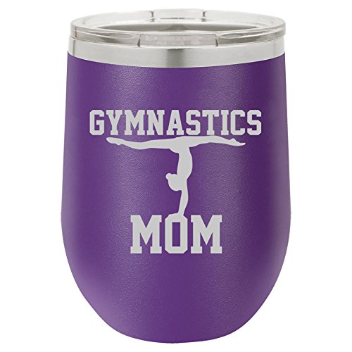 12 oz Double Wall Vacuum Insulated Stainless Steel Stemless Wine Tumbler Glass Coffee Travel Mug With Lid Gymnastics Mom (Purple)