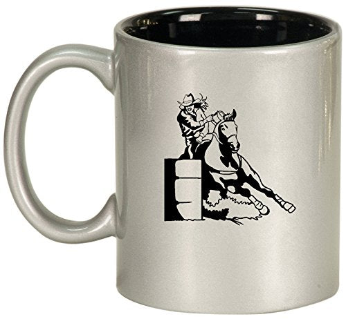 Ceramic Coffee Tea Mug Cup Female Barrel Racing Cowgirl (Silver)