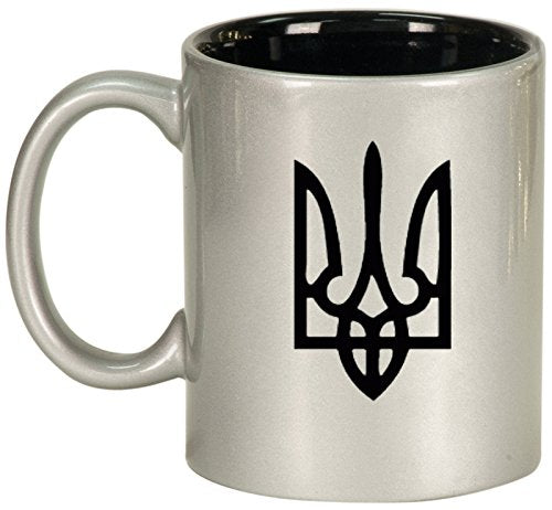 Ceramic Coffee Tea Mug Cup Ukraine Tryzub Trident (Silver)
