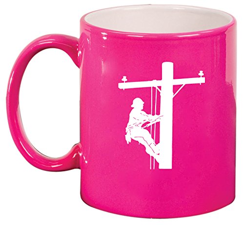 Ceramic Coffee Tea Mug Cup Lineman Electric Pole Climber (Pink)