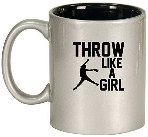 Ceramic Coffee Tea Mug Throw Like A Girl Softball (Silver)