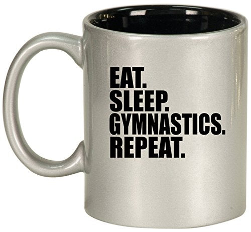 Ceramic Coffee Tea Mug Cup Eat Sleep Gymnastics Repeat (Silver)