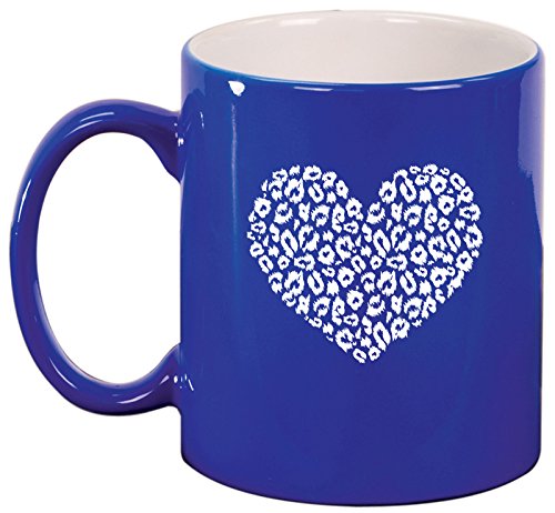 Ceramic Coffee Tea Mug Cup Leopard Print Love Heart (Blue)