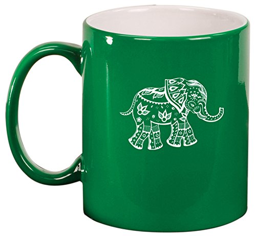 Ceramic Coffee Tea Mug Cup Festive Elephant (Green)