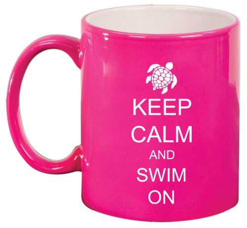 Keep Calm and Swim On Sea Turtle Ceramic Coffee Tea Mug Cup Hot Pink