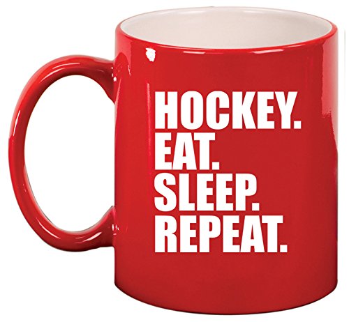 Ceramic Coffee Tea Mug Hockey Eat Sleep Repeat (Red)