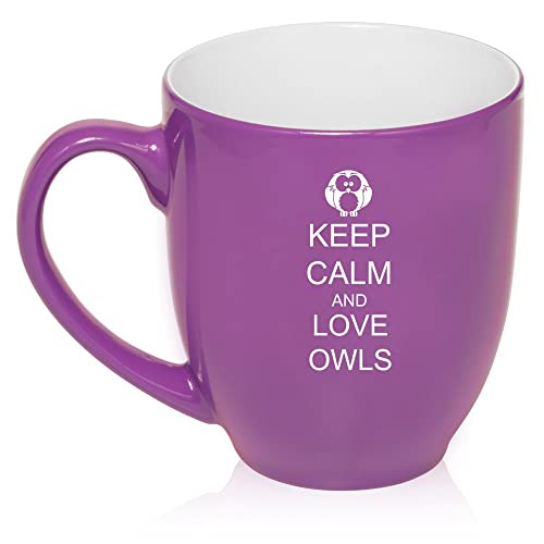 16 oz Purple Large Bistro Mug Ceramic Coffee Tea Glass Cup Keep Calm and Love Owls,MIP
