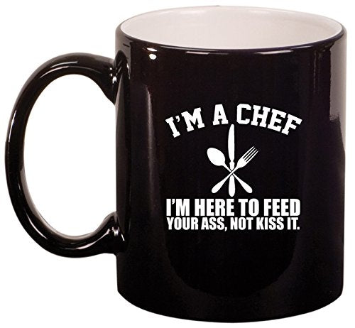 Ceramic Coffee Tea Mug Chef Here to Feed You (Black)