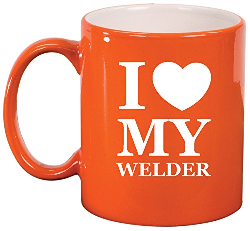 Ceramic Coffee Tea Mug Cup I Heart Love My Welder (Orange)