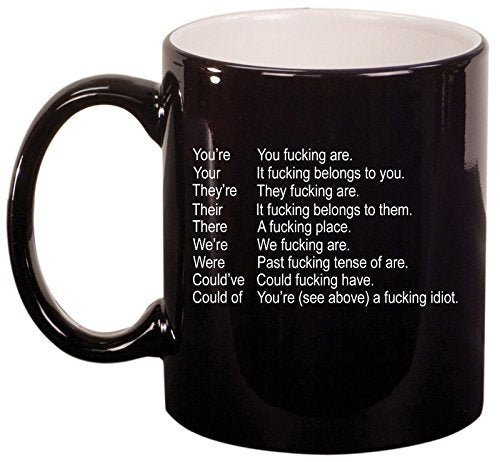 Ceramic Coffee Tea Mug Cup Funny Grammar Key (Black)