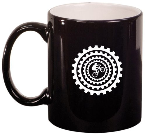 Black Ceramic Coffee Tea Mug Bike BMX Mountain Gears