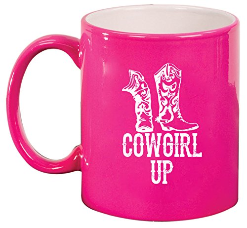 Ceramic Coffee Tea Mug Cup Cowgirl Up Boots (Pink)