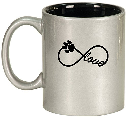 Ceramic Coffee Tea Mug Infinity Love for Animals (Silver)