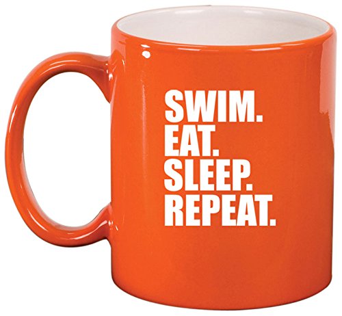 Ceramic Coffee Tea Mug Cup Swim Eat Sleep Repeat (Orange)