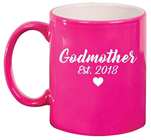 Ceramic Coffee Tea Mug Godmother Est 2018 Christening Baptism (Pink)