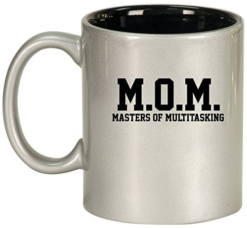 MOM Masters of Multitasking Ceramic Coffee Tea Mug Cup (Silver)