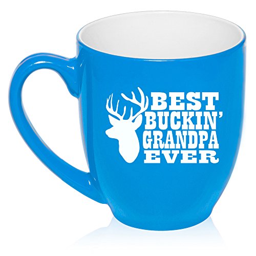 16 oz Large Bistro Mug Ceramic Coffee Tea Glass Cup Best Buckin Grandpa Ever Grandfather Grandpa (Light Blue)