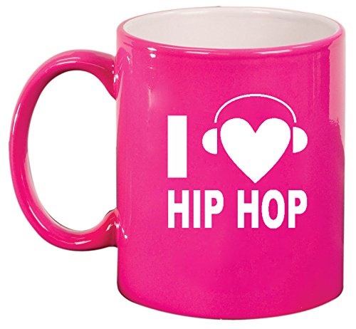 Ceramic Coffee Tea Mug Cup I heart Love Hip Hop Music Headphones (Pink)