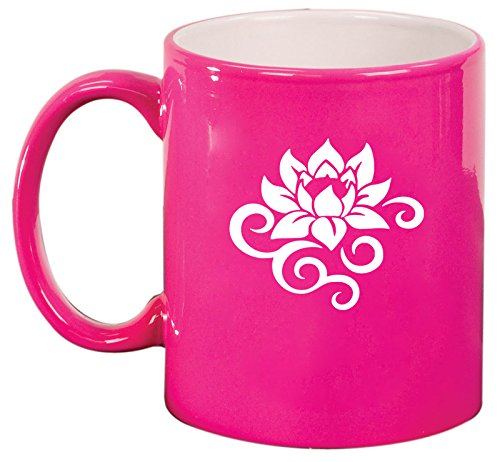 Ceramic Coffee Tea Mug Cup Lotus Flower Scroll (Pink)