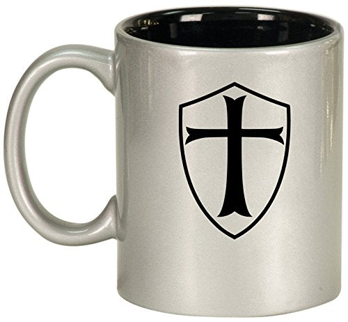 Ceramic Coffee Tea Mug Cup Templar Shield Knights Cross (Silver)