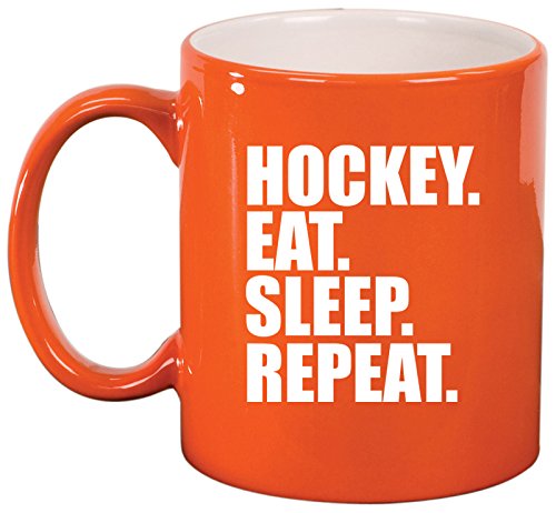 Ceramic Coffee Tea Mug Hockey Eat Sleep Repeat (Orange)