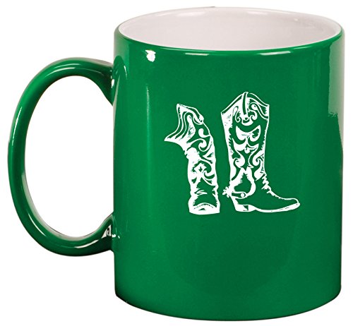 Ceramic Coffee Tea Mug Cup Cowboy Cowgirl Boots (Green)