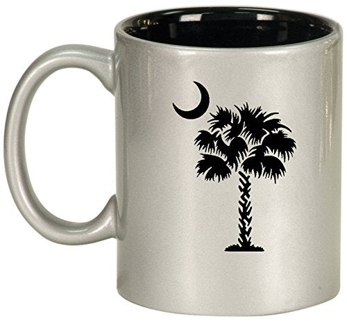 Ceramic Coffee Tea Mug Cup Palmetto Tree South Carolina Palm Moon (Silver)
