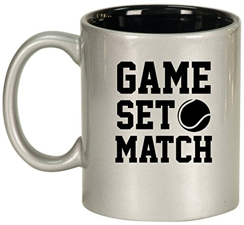 Ceramic Coffee Tea Mug Cup Game Set Match Tennis (Silver)