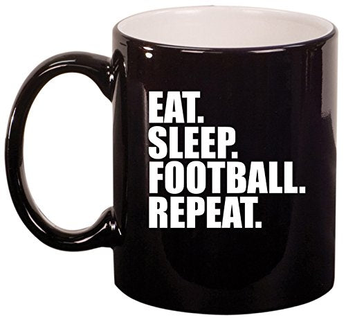Ceramic Coffee Tea Mug Cup Eat Sleep Football Repeat (Black)