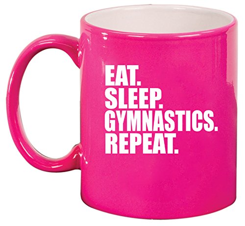 Ceramic Coffee Tea Mug Cup Eat Sleep Gymnastics Repeat (Pink)