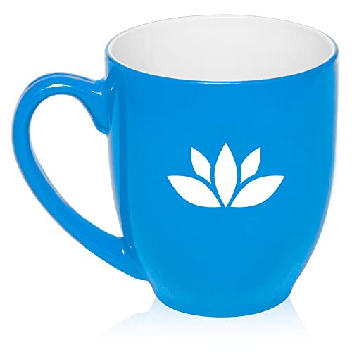 16 oz Light Blue Large Bistro Mug Ceramic Coffee Tea Glass Cup Yoga Lotus Icon,MIP