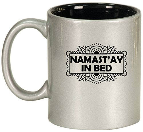 Ceramic Coffee Tea Mug Cup Namast'ay In Bed (Silver)