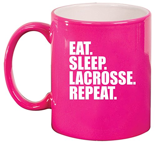 Ceramic Coffee Tea Mug Cup Eat Sleep Lacrosse Repeat (Pink)