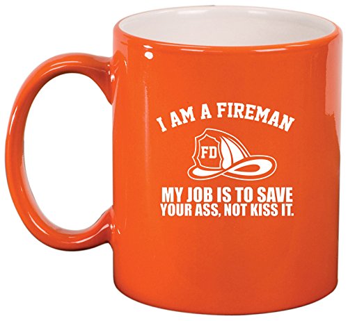 Ceramic Coffee Tea Mug Cup Fireman Here To Save You (Orange)