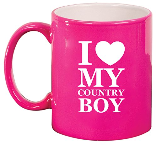 Ceramic Coffee Tea Mug I Love My Country Boy (Hot Pink)